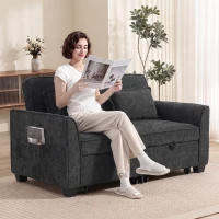 HOMCOM 2 Seater Sofa Bed, 4-in-1 L-Shaped Convertible Pull-Out Sleeper Sofa with Adjustable Backrest and Side Pockets, Black(m-14)