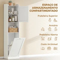 HOMCOM Armário de Casa de Banho com Cesto de Roupa Suja, Prateleira Ajustável e Compartimento Aberto, 40x30x170 cm, Branco(m-4)