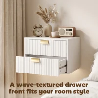 HOMCOM Modern Floating Nightstands Set of 2, Wall Mounted Bedside Tables with 2 Drawers, White(m-7)