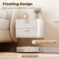 HOMCOM Modern Floating Nightstands Set of 2, Wall Mounted Bedside Tables with 2 Drawers, White(m-4)