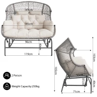 Comfortable Garden Rocker with Gentle Rocking Motion, Perfect Rocking Chair for Garden or Balcony, 145L x 85W x143H cm, Grey(m-3)