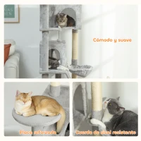 PawHut Árbol Rascador para Gatos 180 cm con Plataformas Cama 2 Cuevas Hamaca Escalera Postes de Sisal Gris Claro(m-7)