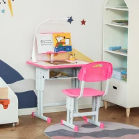 HOMCOM Kids Desk and Chair Set Adjustable Height Study Table Set with Drawer, Book Stand, Pen Slot - Pink(m-10)