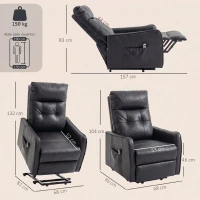 HOMCOM Sillón Relax Reclinable Eléctrico Levanta Personas de Cuero PU Control Remoto Asiento con Resorte Reposapiés Gris(m-3)