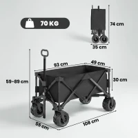 Outsunny Carucior plaja pliabil cu roti fata pivotante 360° si maner telescopic 108x55x55 cm negru(m-3)