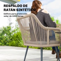 Outsunny Set de 2 Sillas de Jardín Exterior de Ratán con Cojines Reposabrazos y Marco de Acero para Terraza 54x65x80 cm Gris(m-4)