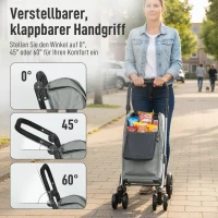 HOMCOM Einkaufstrolley, 46 Liter Tasche, Faltbarer Einkaufswagen mit Kühltasche, verstellbarer Griff, Aluminiumrahmen, Grau(m-6)