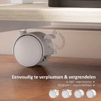 HOMCOM Rollend Bureau met Lade en Schappen, 4 Wielen, Compact, Spaanplaat, Metaal(m-5)