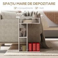 HOMCOM Masă de Cafea cu Roți și Raft Deschis în Formă de C, Albă(m-6)