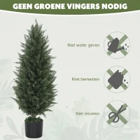 HOMCOM Set van 2 Kunstcipressen, Kunstbomen met 831 Bladeren, met Cementpot, UV-bestendig, Kunstplant, 90 cm, Groen(m-5)