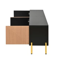 Spacious TV Cabinet with 4-Door Concealed Storage, Practical TV Stand for Dining Rooms and Living Rooms, 179L x 35W x 53.5H cm, Black+Wood(m-10)