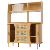 Adjustable-Feet Dining Room Cupboard with Wine Glass Holders, High-quality Sideboard with for Kitchen or Hallways, 140L x 40.5W x 174.5H cm, Wood(m-11)