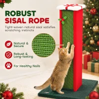 PawHut Cat Scratching Post for Indoor Cats, 81cm Tall Cat Scratcher with Sisal Rope, Hanging Bell Toy, Stable Base, Green & Red(m-4)