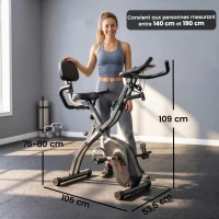 SPORTNOW Vélo d'Appartement Pliable Vélo de Fitness 3 en 1 Silencieux Connecté Kinomap Bluetooth et Zwift 105x53,5x109cm Noir(m-3)