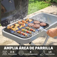 Outsunny Barbacoa de Gas Plegable con Quemador 2,5 kW Tapa Termómetro Mesa Lateral y 2 Ruedas Parrilla Recogedor Grasa Negro(m-5)