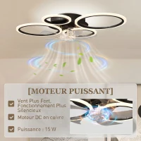 HOMCOM Ventilateur de plafond avec lumière et télécommande, plafonnier ventilateur 77 cm avec 6 vitesses, noir(m-6)