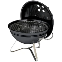 Outsunny Barbacoa de Carbón Portátil Barbacoa de Carbón Redonda Tapa con Soporte Rejilla Ventilación Ajustable Ø41x44 cm Negro(m-15)