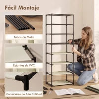 HOMCOM Zapatero de 7 Niveles, Zapatero Estrecho de Acero con Funda de Tela no Tejida 2 Bolsillos para 14-21 Pares Beige(m-7)