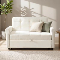 Convertible Sofa Bed with Adjustable Backrest, Functional Sofa with USB & Type-C Ports and Storage Pocket, 135L x 173W x 58H cm, Off White(m-4)