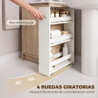 kleankin Armario Auxiliar de Baño Carrito con 3 Estantes y Ruedas para Espacios Estrechos 50x13x67,5 cm Blanco(m-5)