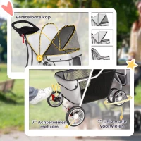 PawHut Hondenwagen Opvouwbaar Hondenbuggy met Opbergmand, Kussen, Gaasvensters, Bekerhouder voor Kleine Honden tot 10kg, Grijs(m-6)