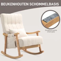 HOMCOM Schommelstoel babykamer Comfortabele Kleine Babywieger Brede Zit Lendekussen Beukenframe Nacht Beige(m-7)