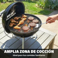 Outsunny Barbacoa de Carbón Portátil Barbacoa de Carbón Redonda Tapa con Soporte Rejilla Ventilación Ajustable Ø41x44 cm Negro(m-11)