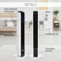 HOMCOM Încălzitor Electric Ceramic de 2200W cu 3 Moduri de Funcționare și Telecomandă, Alb(m-7)
