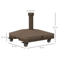 Outsunny Sonnenschirmständer bis 20kg befüllbar Quadratisch Schirmständer mit Rolle für Sonnenschirm 22-38mm Braun(m-3)