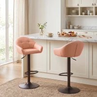 HOMCOM Lot de 2 Tabourets de Bar, Hauteur Réglable, Pivotant 360°, Dossier, Accoudoirs, Repose-Pieds, 49,5x48,5x108cm, Marron(m-2)