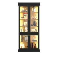 Modern Freestanding Display Cabinet with Height-Adjustable Shelves, LED Lighted Tall Showcase for Industrial Interiors, 80L x 40W x 180H cm, Black(m-13)