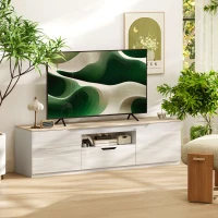 HOMCOM TV-Lowboard, Hochglanz, für Fernseher bis 65'', 3 Fächer, Schublade, 160 x 38 x 43 cm, Naturholz(m-10)