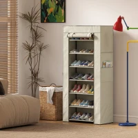 HOMCOM Pantofar cu 7 niveluri, pantofar îngust din oțel cu husă din material nețesut 2 buzunare pentru 14-21 de perechi bej(m-5)