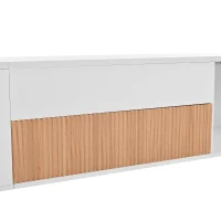 Spacious TV Cabinet with Cabinet Doors and Open Shelves, Practical TV Panel for Small Apartments and Large Bungalows, 180L x 34W x 30H cm, White+Wood(m-9)