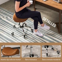 HOMCOM Taburete con Ruedas Taburete Giratoria con Altura Ajustable Taburete Cosmética Dentista Peluqueria 52x53x49-61cm Marrón(m-6)