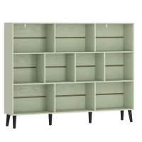 HOMCOM 10-Cube Bookcase, 3-Tier Book Shelf with Solid Wood Legs, 140 cm Modern Bookshelf with Anti-Tip Kit, Light Green(m-1)