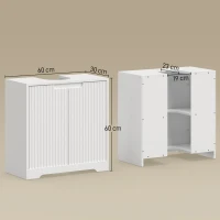 HOMCOM Mueble Bajo Lavabo con Puertas de Cierre Suave y Diseño Acanalado 2 Estantes para Lavabo con o sin Pedestal Blanco(m-3)