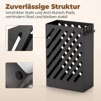 HOMCOM Regenschirmständer mit Tropfschale, 4 Haken, Stahl, 28L x 14B x 41H cm, Schwarz(m-4)