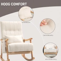 HOMCOM Schommelstoel babykamer Comfortabele Kleine Babywieger Brede Zit Lendekussen Beukenframe Nacht Beige(m-5)