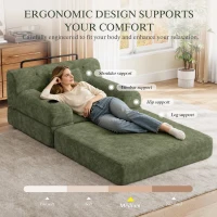 1-Seater Sleeper Sofa with Metal Frame and High-Density Foam, Single Convertible Chair Bed for Cosy Interiors, 107L x 80W x 81H cm, Green(m-8)
