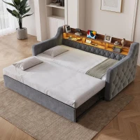 90x190 cm Sofa Bed with Velvet Upholstery, 2-in-1 Space-Saving Daybed for Modern Homes, 201L x 107W x 80H cm, Dark Gray(m-1)