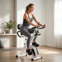 SPORTNOW Vélo d'Appartement Pliable Vélo de Fitness 3 en 1 Silencieux Connecté Kinomap Bluetooth et Zwift 105x53,5x109cm Blanc(m-10)