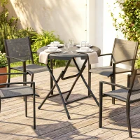 Outsunny Gartentisch, rund, klappbar, für 4 Personen, Holzoptik, Stahl+Kunststoff, dunkelgrau, 80 x 80 x 73 cm(m-2)