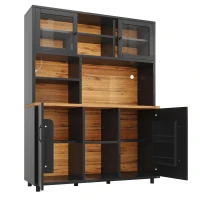 Tall Multi‑Purpose Storage Cabinet with App‑Controlled LED Lighting, Retro-Style Kitchen Hutch for Kitchen or Living Spaces, 140L x 40W x 185H cm, Black(m-11)