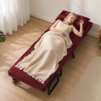 HOMCOM Poltrona Letto Imbottita 3 in 1 con Schienale Reclinabile in 5 Posizioni e Cuscino, 63x73x81 cm, Rosso Vino(m-7)