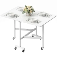 HOMCOM Mesa de Comedor Plegable para 4-6 Personas con Ruedas y Alas Abatibles Mesa Abatible para Cocina 120x80x73 cm Blanco(m-11)