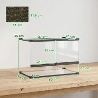 PawHut Reptile Glass Terrarium with Stone Background, Front Ventilation, Escape-Proof Knob Lock, 50 x 30 x 35 cm, Black(m-3)