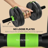 SPORTNOW 15 kg 3-in-1 Adjustable Dumbbell & Barbell Set with EZ Bar, Connecting Rod and Non-Slip Grip for Home Gym, Green(m-6)