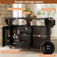 Foldable Serving Trolley with Ample Hidden Storage, Mobile Kitchen Island for Balconies or Dining Room, 142.5L x 40W x 95H cm, Black(m-4)