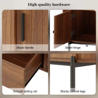 Space-Saving TV Stand with 2 Sliding Doors and 2 Drawers, Stylish TV Cabinet with Rattan Doors and Metal legs, 200L x 40W x 50H cm, Walnut(m-5)